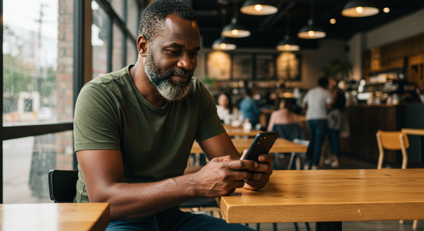 Man reading articles on his phone