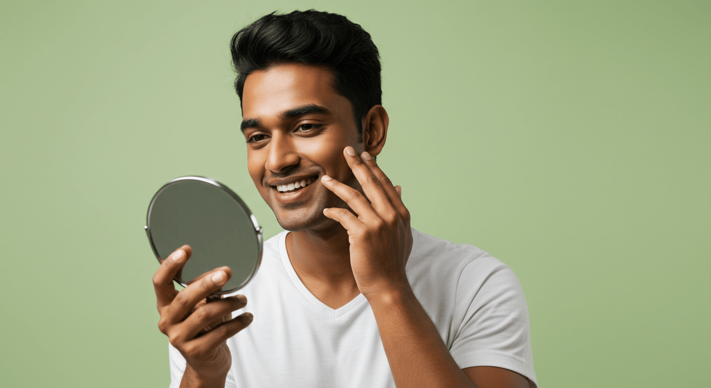 Healthy man checking the mirror