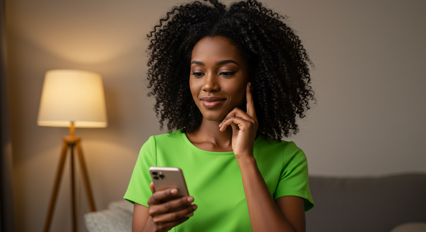 Woman reading articles on her phone