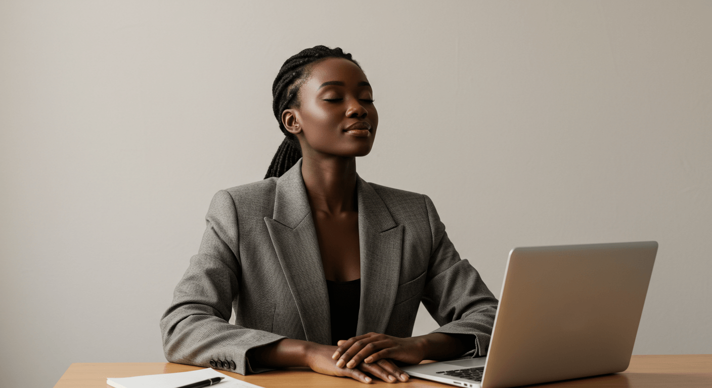 Woman at work looking relaxed